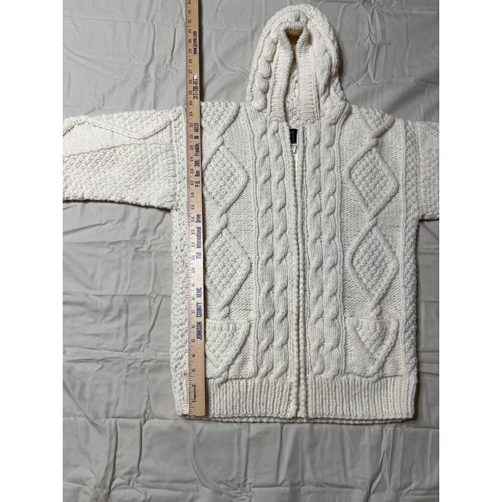 Native Knit Women's Medium Hand-Knit Wool Cable Knit Hooded Sweater Cardigan Wit - Picture 5 of 10
